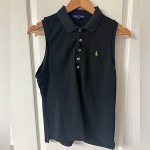 Ralph Lauren Black Sleeveless Polo Top | Logo Detail | Size L